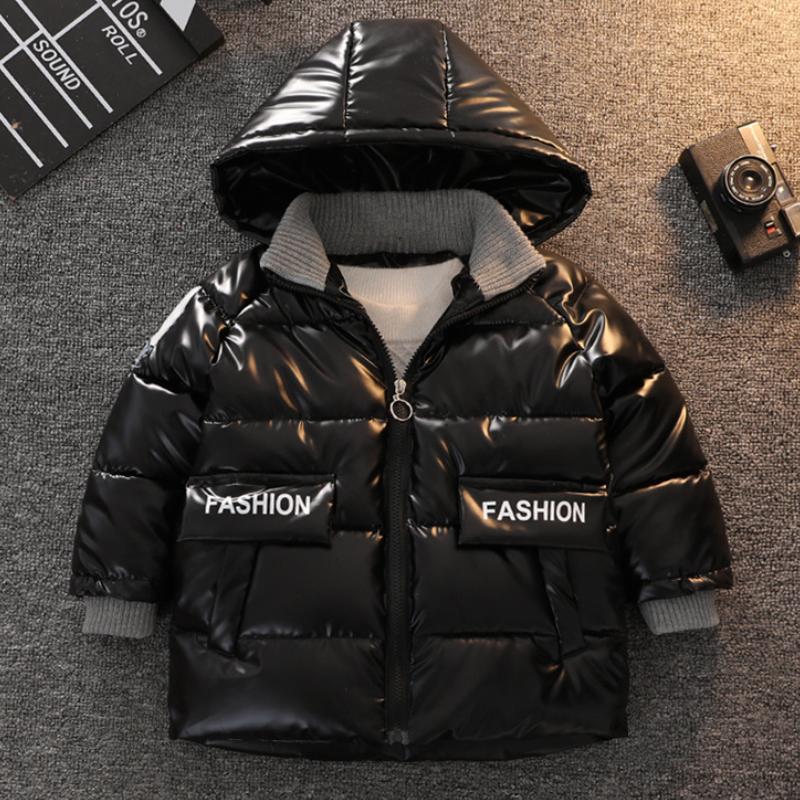 Kinderkleidung Daunen-Baumwolljacke für Jungen Winter warmer und dicker Mantel glänzende Oberbekleidung 110cm schwarz