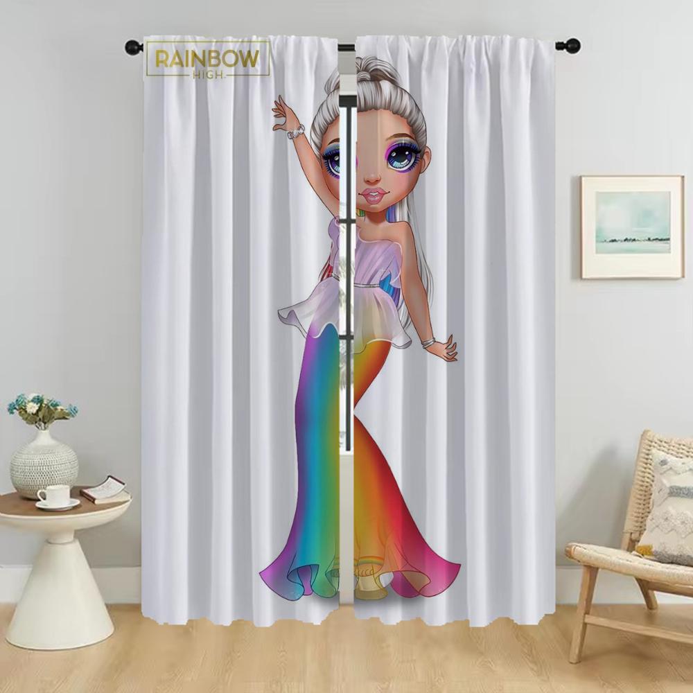 Rainbow High Moskitonetze für Wohnzimmer Halloween Dekoration Verdunkelungsvorhang für Zimmer 2 Paneele Raumteiler Jalousien Zuhause W50xH70cmx2pcs-CL gray