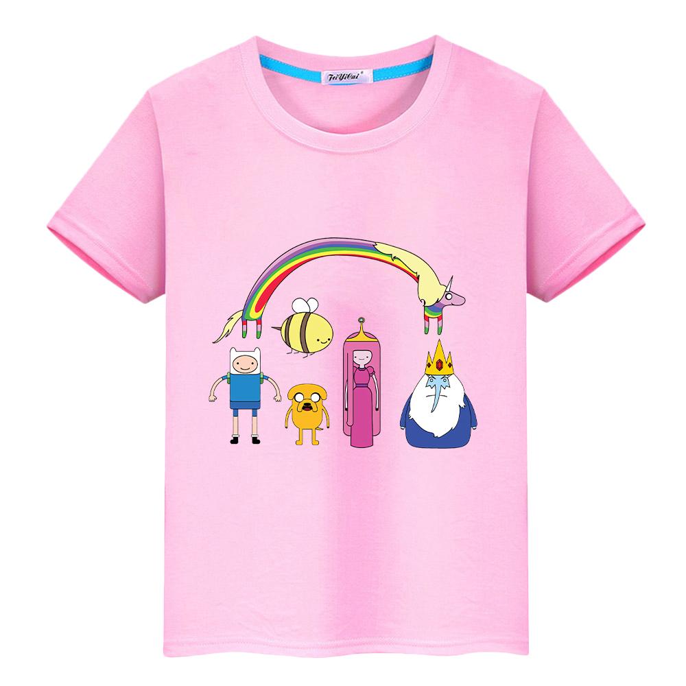 Adventure Time T-Shirt für Kinder Jungen 10 Jahre 100% Baumwolle Anime Kurze Oberteile Pride T-Shirt Y2K Kleinkind Mädchen Kleidung Kinderkleidung Mädchen 140 rosa