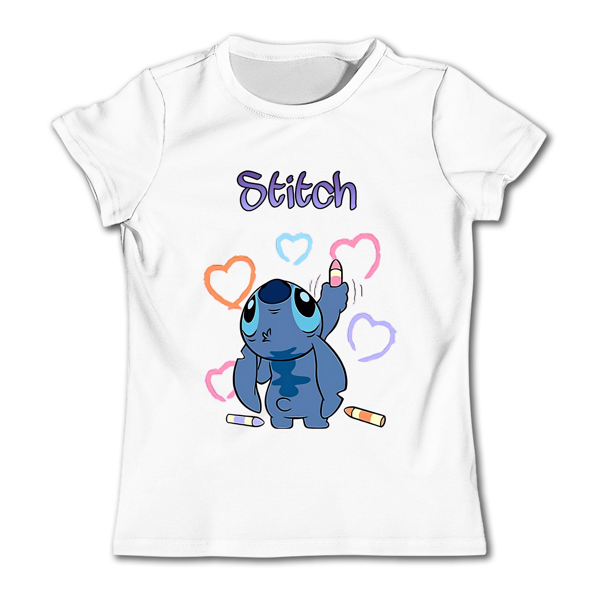 Mädchen Kawaii Stich T-shirt Kind Mädchen Kleidung Kleinkind Tees Kinder Kleidung 2024 Sommer Kurzarm Kinder Jungen Cartoon T Tops 150