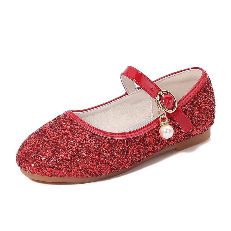 Mädchen Pailletten Prinzessin Schuhe - Frühling/Herbst, Ballerina für Tanz, Laufsteg oder Abendkleid. 27 rot