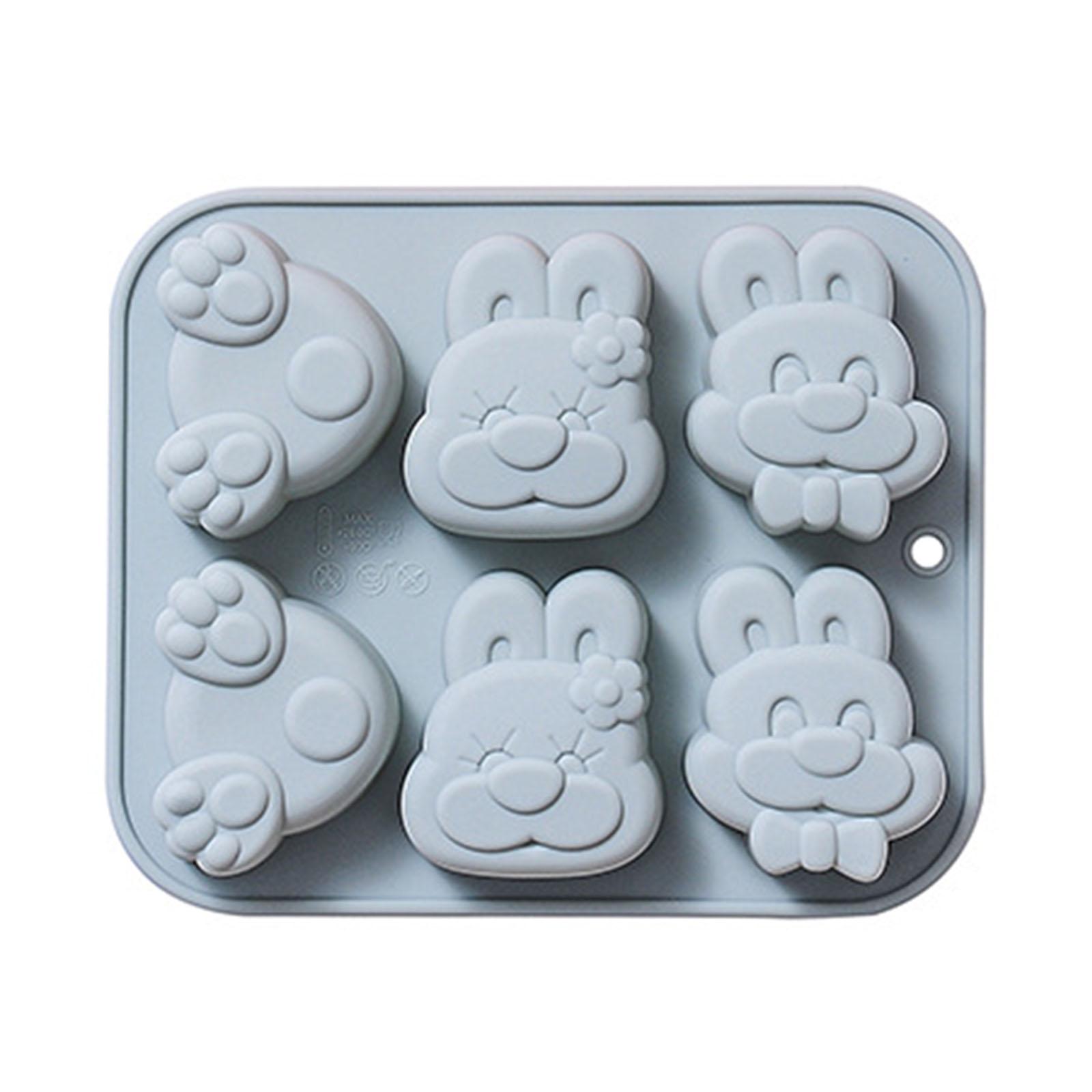 Silikonform mit 6 Mulden, 3D-Kaninchen, flexibel, für Lebensmittelqualität, für Ton, Kunstharz, Keramik, Süßigkeiten, Fondant, Süßigkeiten, Schokolade, Seife blau