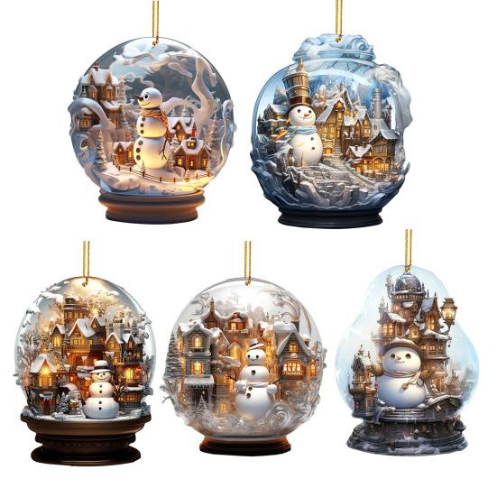 Yousheng Weihnachts Schneemann Hängedekoration 2D Flache Schneeszene Kugel Ornament Festliche Schneemann Dekoration für Weihnachtsbaum Kamin Partydeko 5pcs
