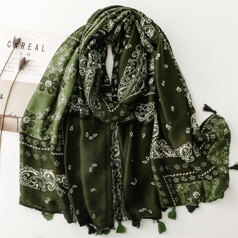 Paisley Floral Quaste Baumwollschal Atmungsaktives Viskosetuch Winter Freizeit Sonnenschutz Reise Schals Damen Muslimischer Hijab Schal gray