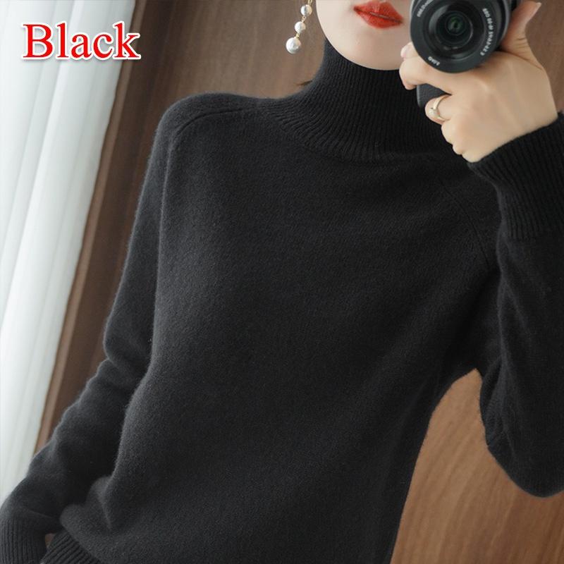 Wolle Reinem Kaschmir Pullover Frauen Pullover Pull Femme Herbst Winte High Neck Stricken Pullover Damen Rollkragen Jumper XXL schwarz