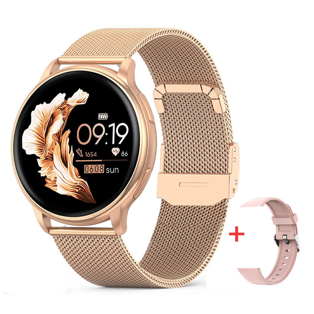 MEVADEN Bluetooth-Anruf-Smartwatch für Damen, benutzerdefiniertes Zifferblatt, Uhren für Herren, Sport-Fitness-Tracker, Herzfrequenz-Smartwatch für Android IOS hellrosa/gold