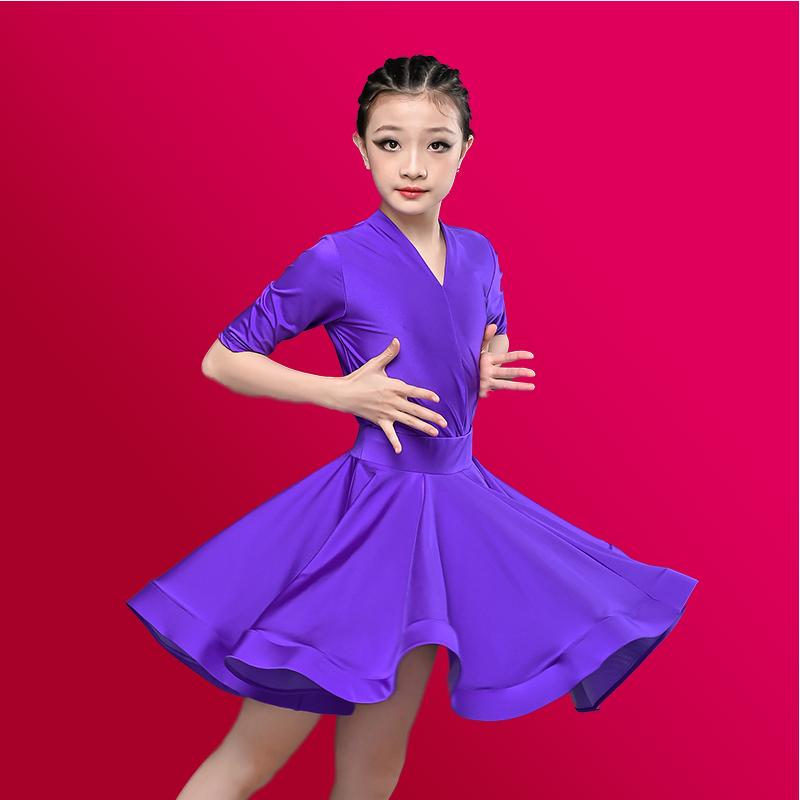 Professionelles Latein-Tanzkleid für Mädchen Kinder Standard-Salsa Tanzkleidung Kleidung Kinderwettbewerbe Latein Bühnenkleidung Kleidung 140 violett