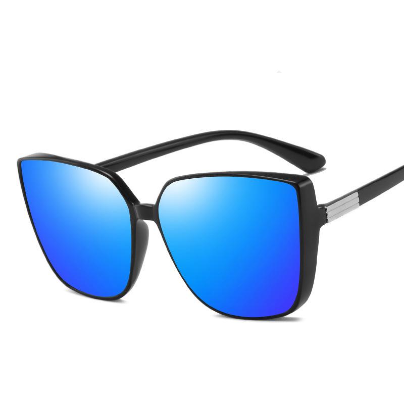 Mode Cat Eye Frauen Übergroße Sonnenbrille Marke Designer Vintage Retro Spiegel Sonnenbrille für Frauen blau