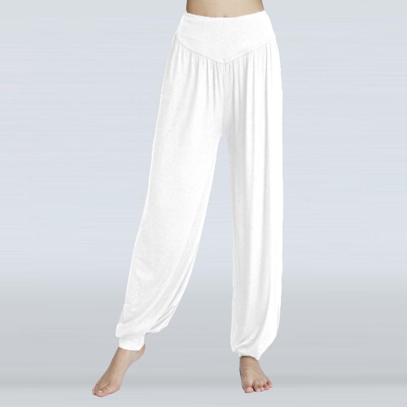 Damen Elastische Lose Beiläufige Baumwolle Weiche Yoga Sport Tanz Hosen Elegante Hosen Frau Frauen Hosen Hohe Taille Kleidung Weibliche M weiß