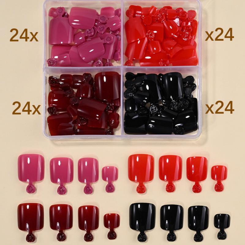 96 Stk. 4 Gitter Kurze Quadratische Falsche Zehennagelspitzen Vollständige Abdeckung Künstlicher Falscher Zehennagel Acryl Fußnagel Kunstspitze Verlängerung Tragbar 6