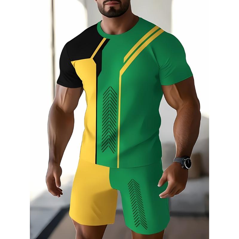 Sommer Herren Freizeit Sport Kurzarm Shorts 3D Gedrucktes Herren T-Shirt Shorts Set 6XL