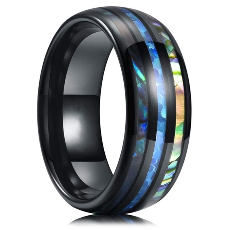 Mode Kupferfarbe Herren Edelstahlringe Koa Holz Hirschgeweih Inlay Kuppel Verlobungsringe für Männer Frauen Hochzeitsschmuck 13 black