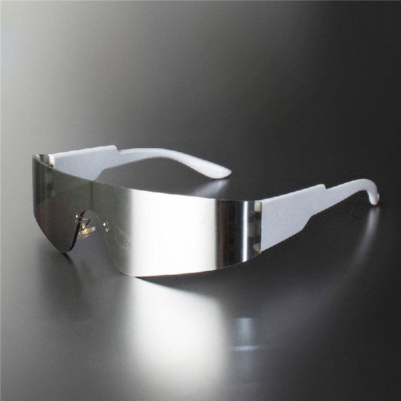 Flache Oberseite Schild Mode Punk Sonnenbrille Damen Y2K Sonnenbrille Herren Spiegel Einteilige Brille 2000er 90er Schutzbrille