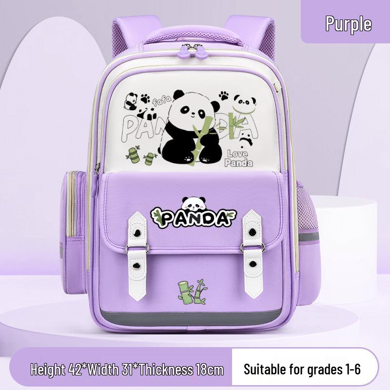 Panda Huahua Kinderrucksack - Großes Fassungsvermögen, Rückenschutz, Lastreduzierung, Doppelschulter für Klassen 3-6 violett