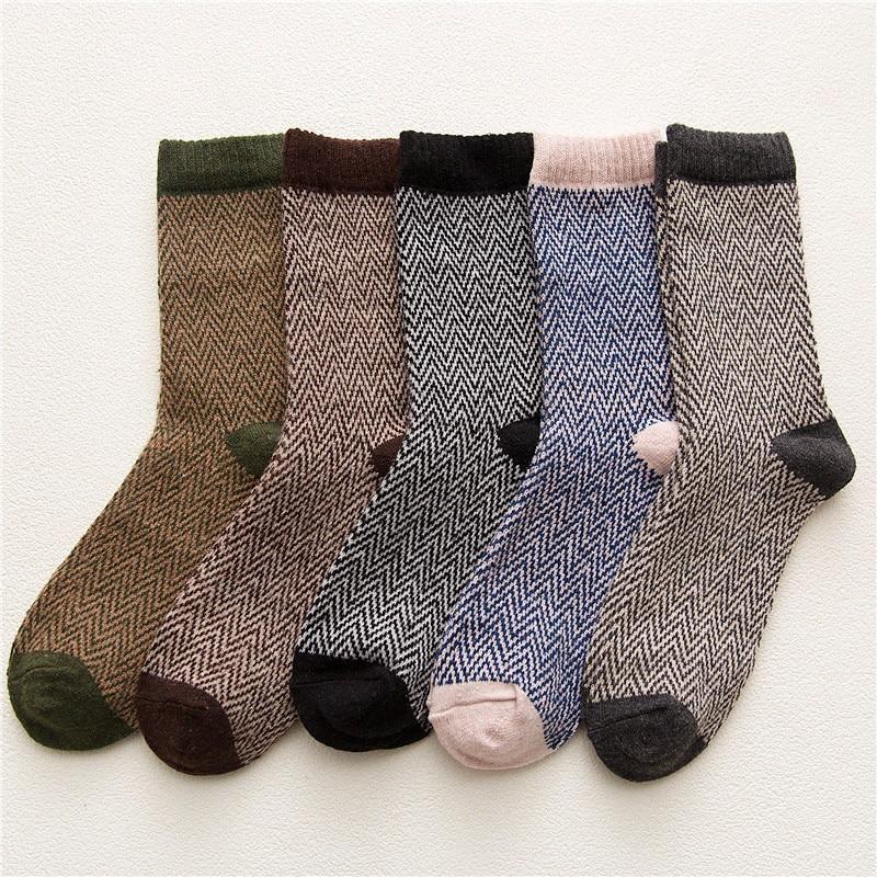 HSS Marke 5 Paar Winter herren Socken Verdicken Schafwolle Socken Warme Männer Retro Stil Bunte Mode Mann Socken für Schnee stiefel EUR39-45 (US6.5-11) rosa/grau