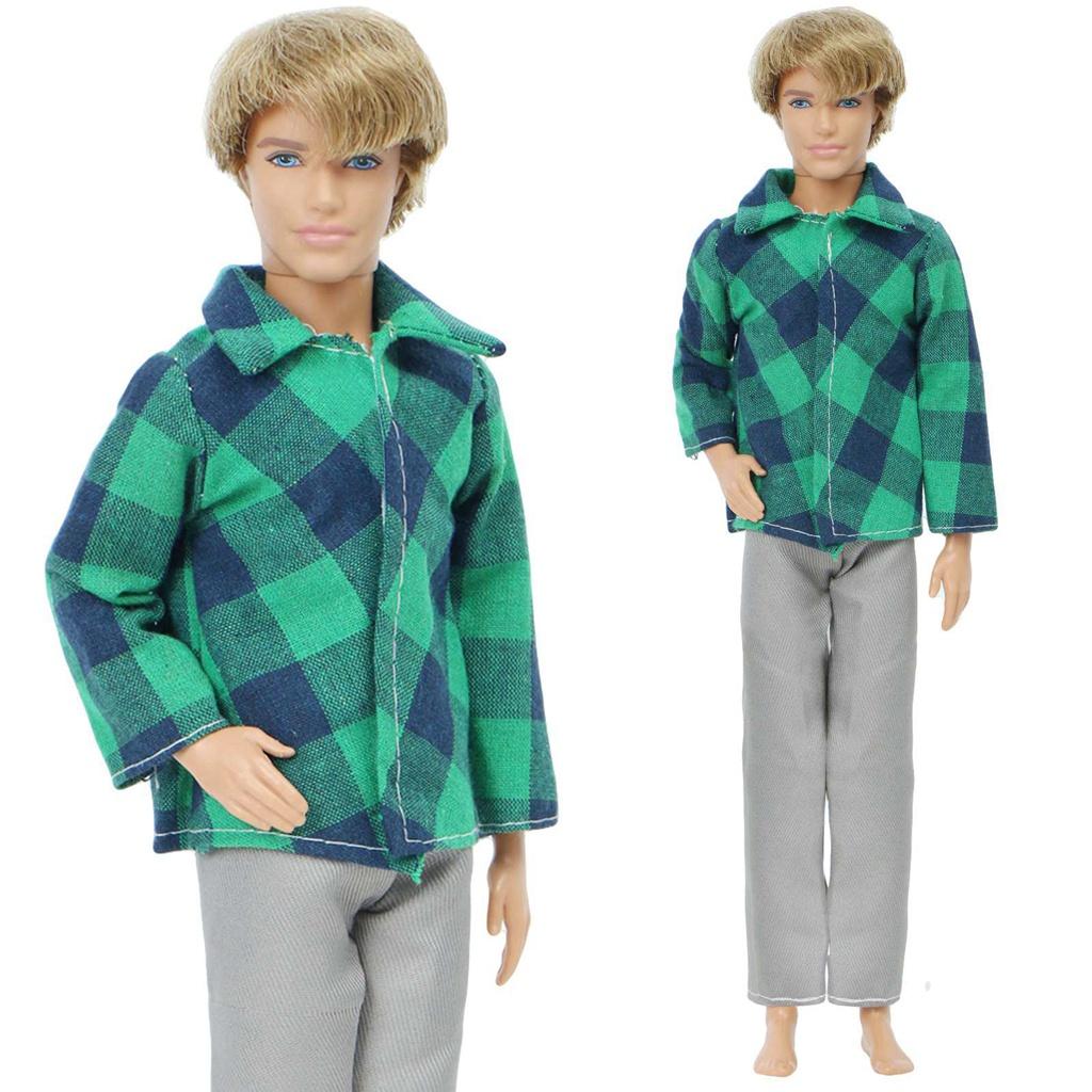 1 Set Puppen-Outfit für Ken-Puppen, Herren, Alltagskleidung, Mischung aus gestreiftem T-Shirt, Hemd, Hosen, Hosen, Shorts, Freizeitkleidung für Ken-Puppen, Kinderspielzeug-Zubehör grau/grün