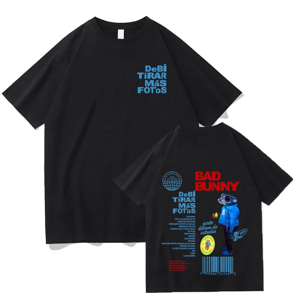 Bad Bunny Debi Tirar Más Fotos T-Shirts Harajuku Unisex Kleidung Frauen Männer Baumwolle Hohe Qualität T-shirts Casual Y2K Streetwear T L schwarz