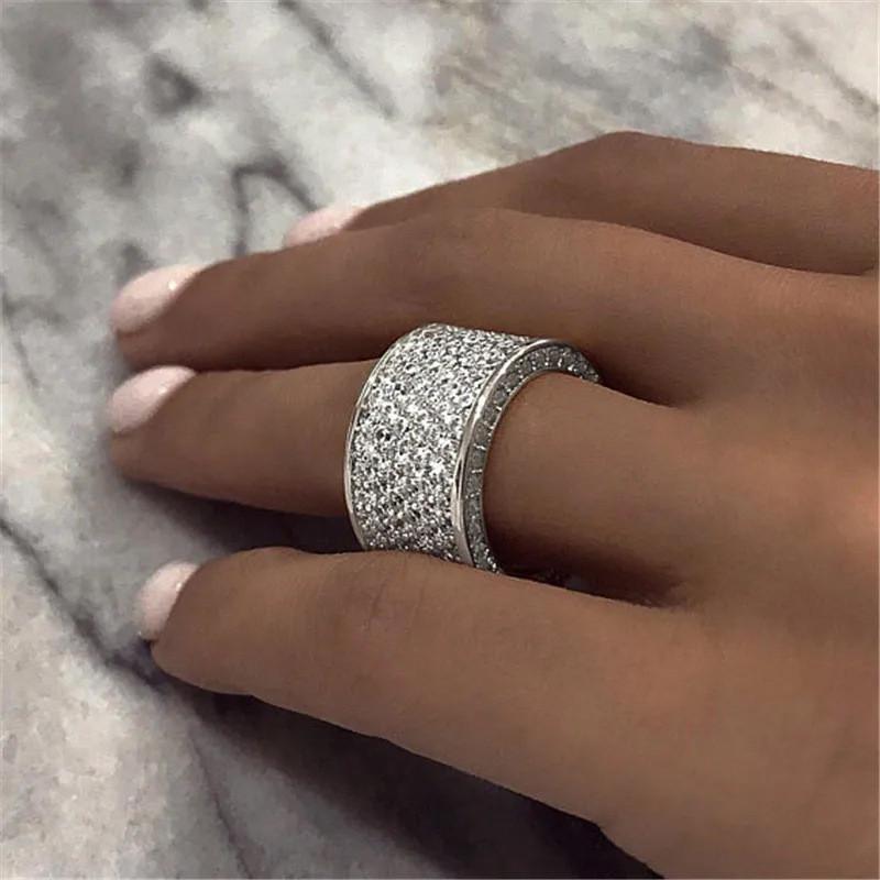 Sterling Luxuriöse breite Verlobungsringe für Frauen, mit gepflasterten Zirkonia-Steinen, funkelnde Eheringe, Modeschmuck 6 black