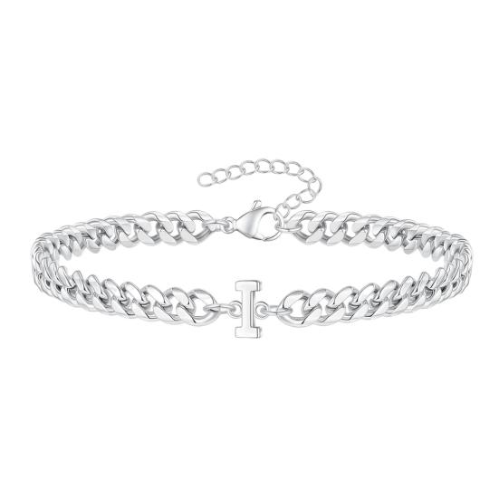 Unisex-Armband mit Buchstaben-Anhänger, hohl, dicke Kette, verstellbar mit verlängerter Kette, Name, Initiale, Armreif, Paargeschenk zum Valentinstag I