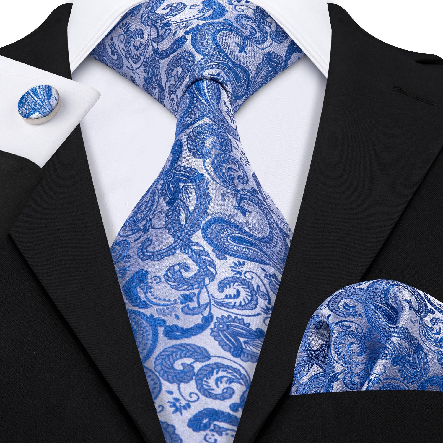 Hi-Tie Herren-Krawatte aus Seide, graue Krawatte, Einstecktuch, Manschettenknöpfe, Set für geschäftliche Hochzeit N-1618