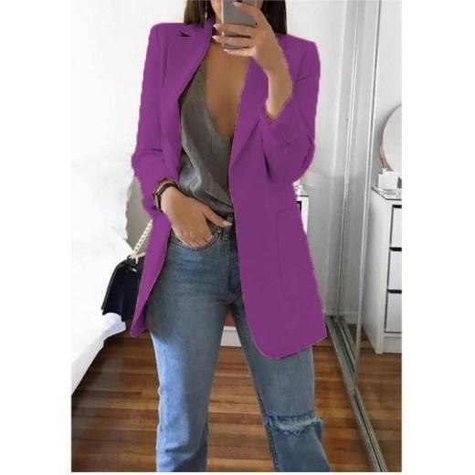 Damen-Blazer, lässig, übergroß, lang, Strickjacke, Jacke, Mantel, Herbst, modisch, langärmelig, Strickjacke, einfarbig, Büro, Damen, einfarbig, Blazer, Übergröße 4XL violett