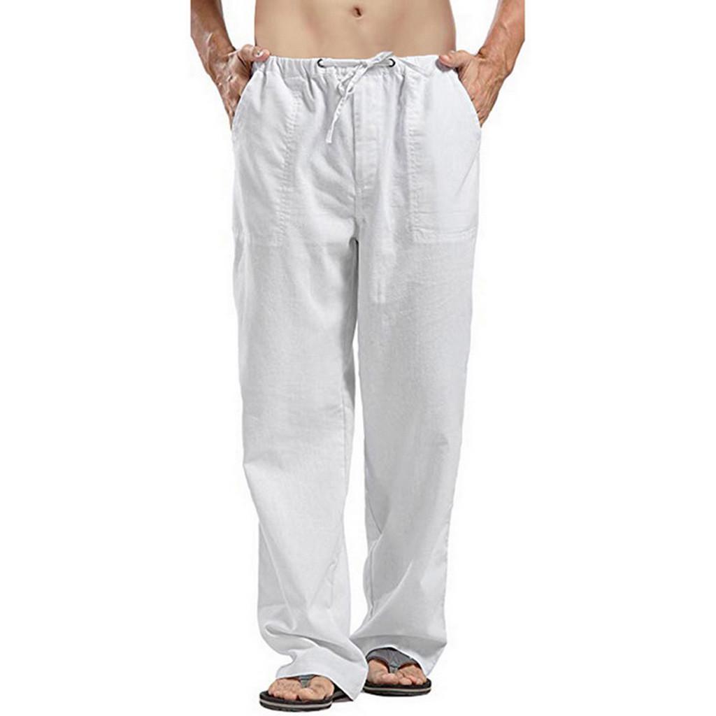 Sommer Leinen Breite Männer Hosen Koreanische Hosen Oversize Bettwäsche Streetwear Männlichen Frühjahr Yoga Hosen Casual Männer Kleidung Jogginghose XXL weiß