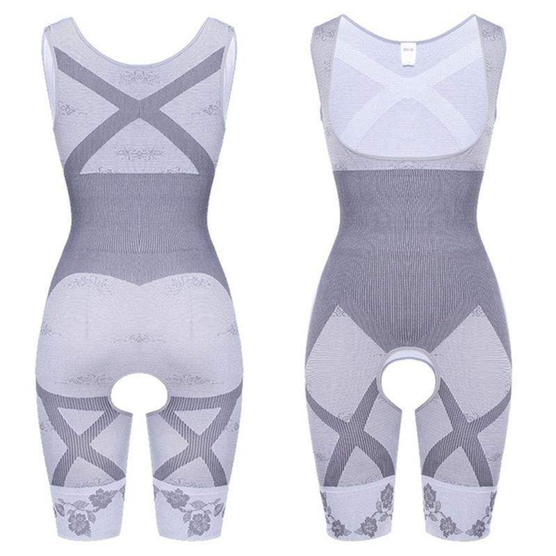 Magic Full Body Shaper Damen Taillentrainer Bauchkontrolle Oberschenkelformer Shapewear Korsett Schlankheitsunterwäsche Body XXXL grau