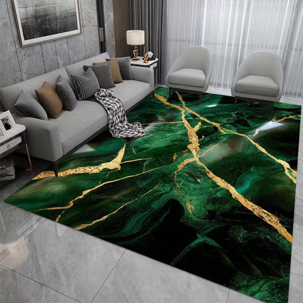 Smaragdgrüner Teppich Marmor Gold Marmor Wohnzimmer Schlafzimmer Küchenbereich Abstrakt Fußmatte Innenboden Teppich Retro Wohnzimmer Dekoration 40X60CM