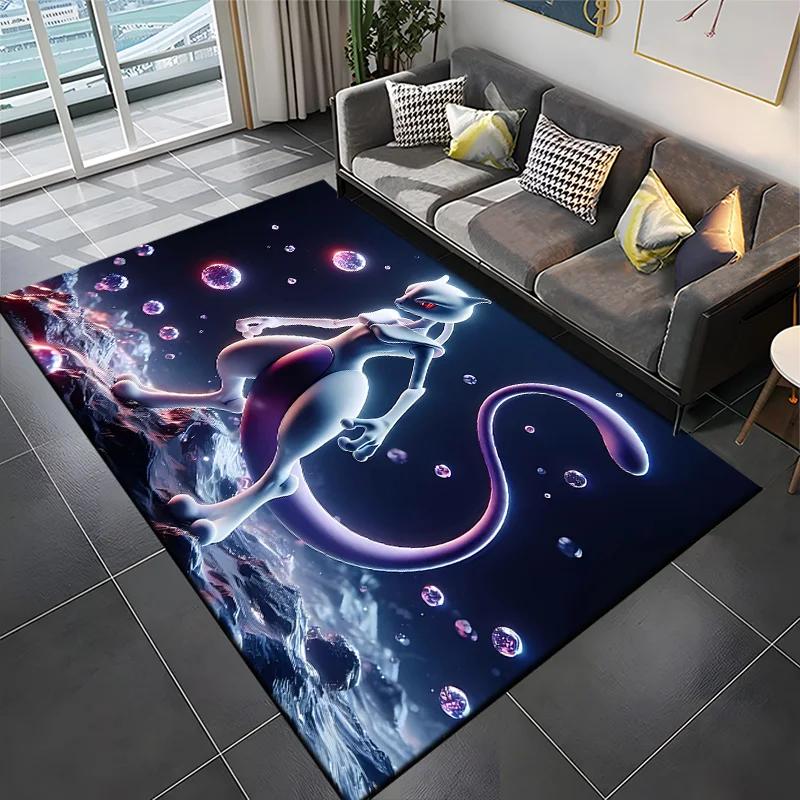 15 Größen Pokemon-Mewtwo Muster Teppiche Schlafzimmer Spielmatten Schlafzimmer Dekor Teppich Wohnzimmer Sofateppich Krabbeldecke Weihnachtsgeschenke 100x150cm (39x59in)