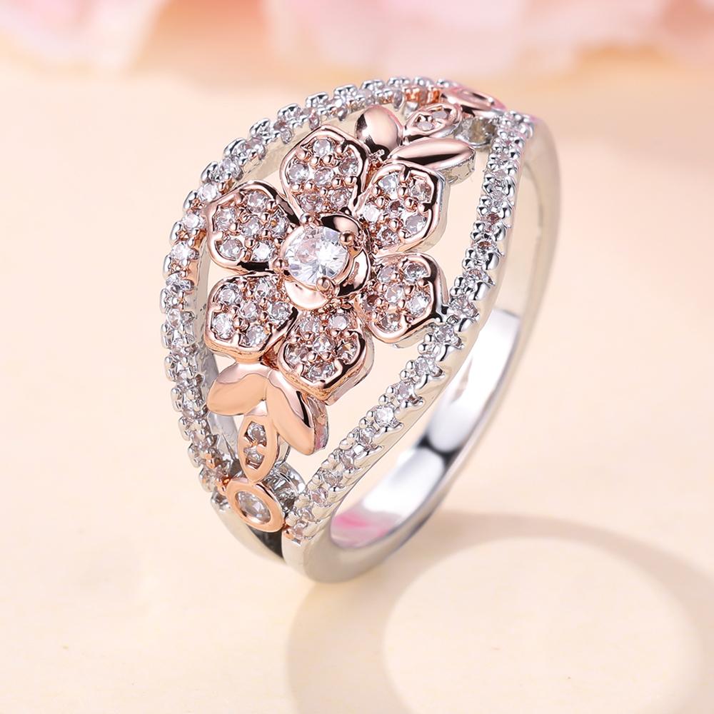 Kreative Blumenringe für Frauen Romantisches zweifarbiges Design Hochzeits-Verlobungsringe Ästhetischer Schmuck 10