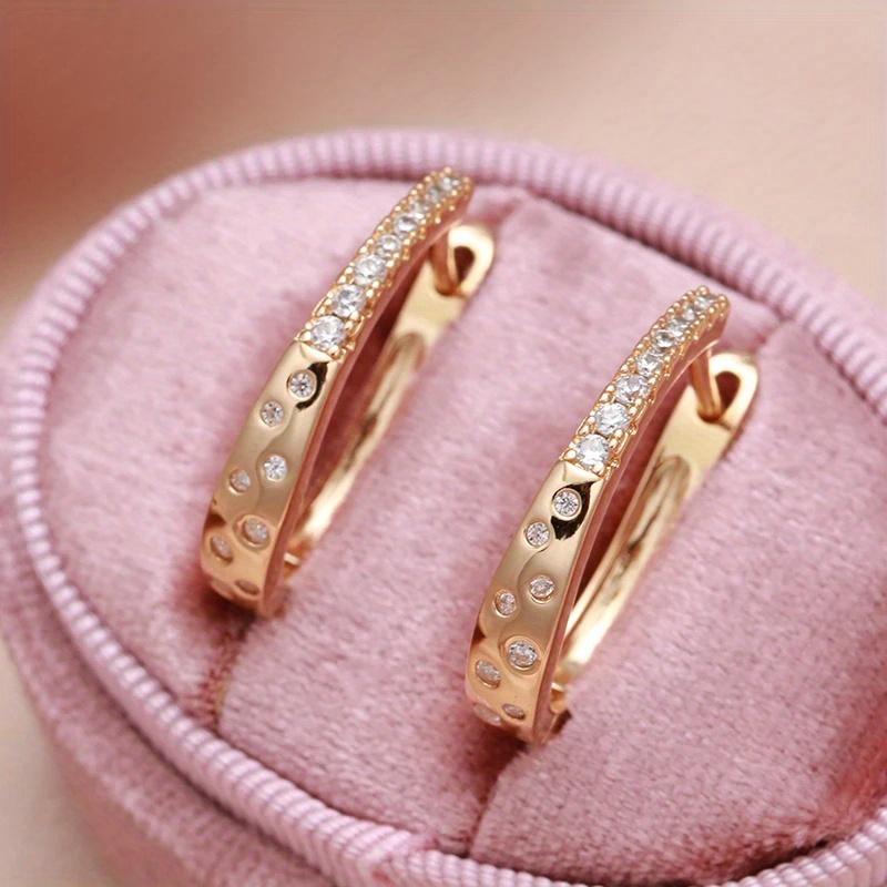 Glänzende goldene Farbe Zirkon Damen Clip Ohrringe Zirkon Elegante Kurve Bling Ohrringe Piercing Hoops Feiner Hochzeitsschmuck gold