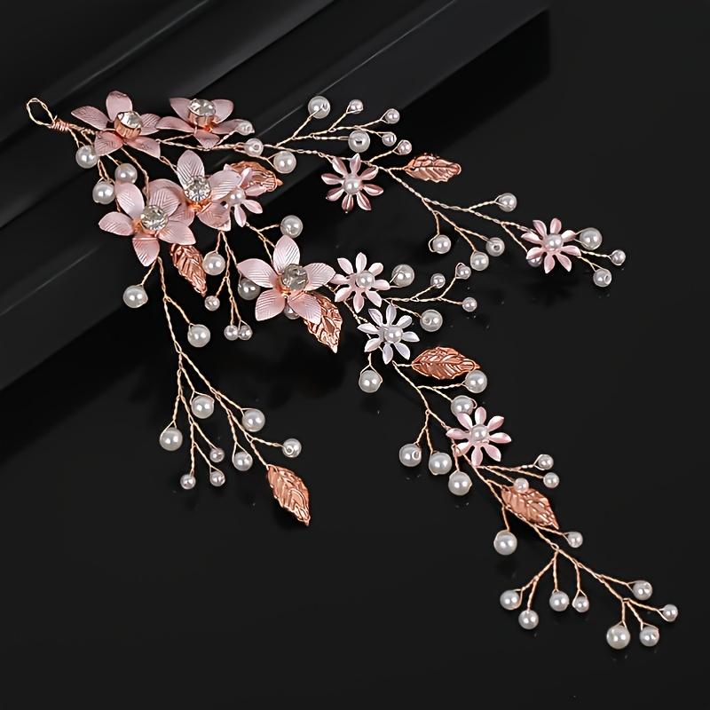 Perle Strass Blume Braut Stirnband Hochzeit Haarschmuck Goldblatt mit Strass Blume Haarbänder Hochzeit Haarschmuck black