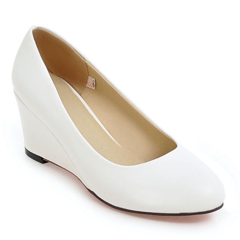 Klassische Damen Keilabsatz Schuhe Mode Pink Schwarz Weiß Blau Keile Party Hochzeit Büro Schuhe Damen Kleider Pumps Frühling 2025 37 weiß