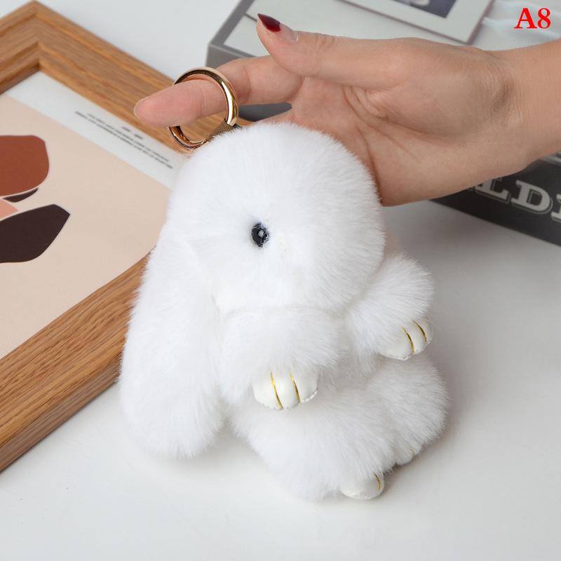 Kaninchen Schlüsselanhänger Ring Flauschiger Echter Pelz Pompon Hase Anhänger Schlüsselanhänger Anhänger Niedlicher Schlüsselring An Tasche Autoschlüssel Anhänger weiß