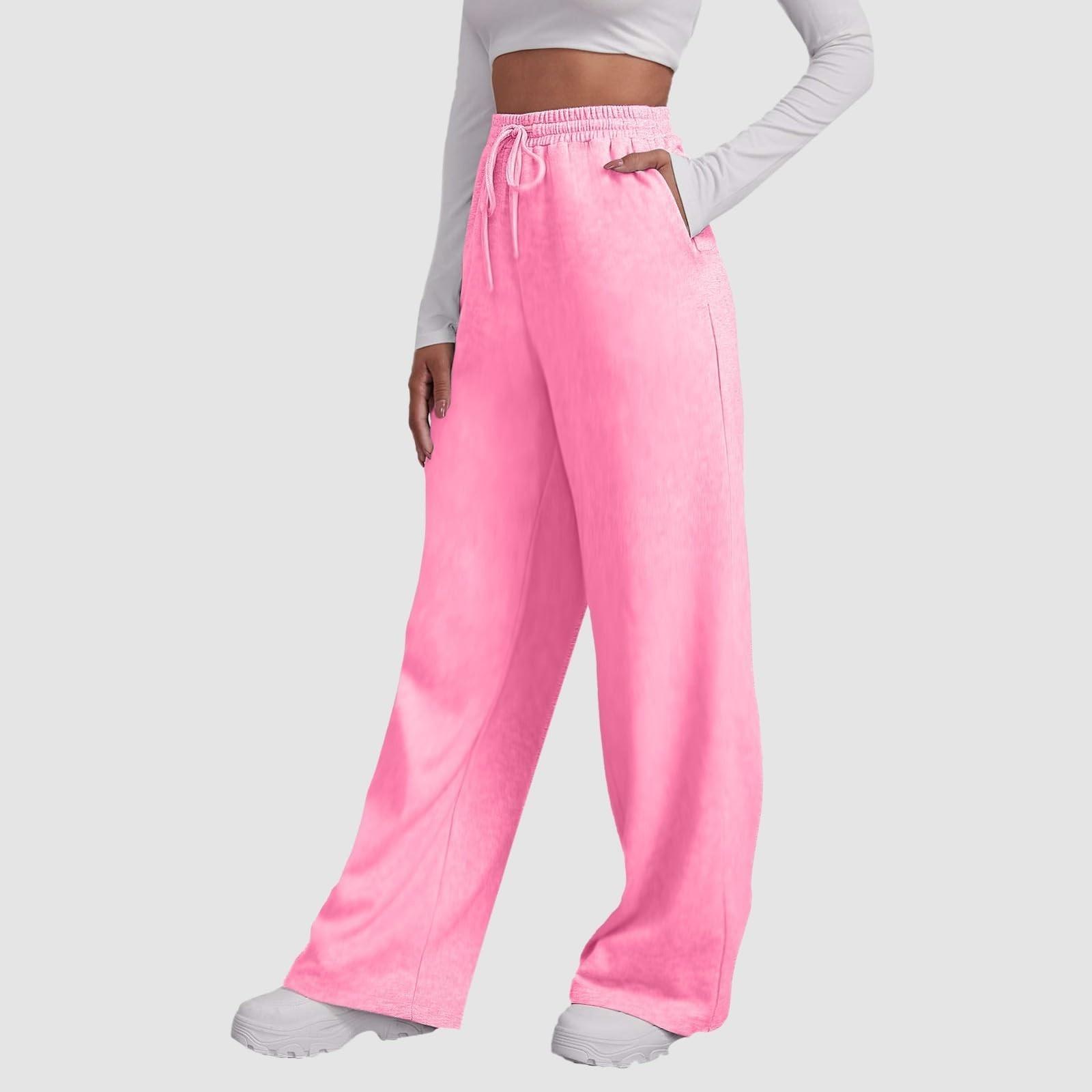 Damen-Jogginghose mit hoher Taille und weitem Bein, lässige Yoga-Jogginghose XXL rosa