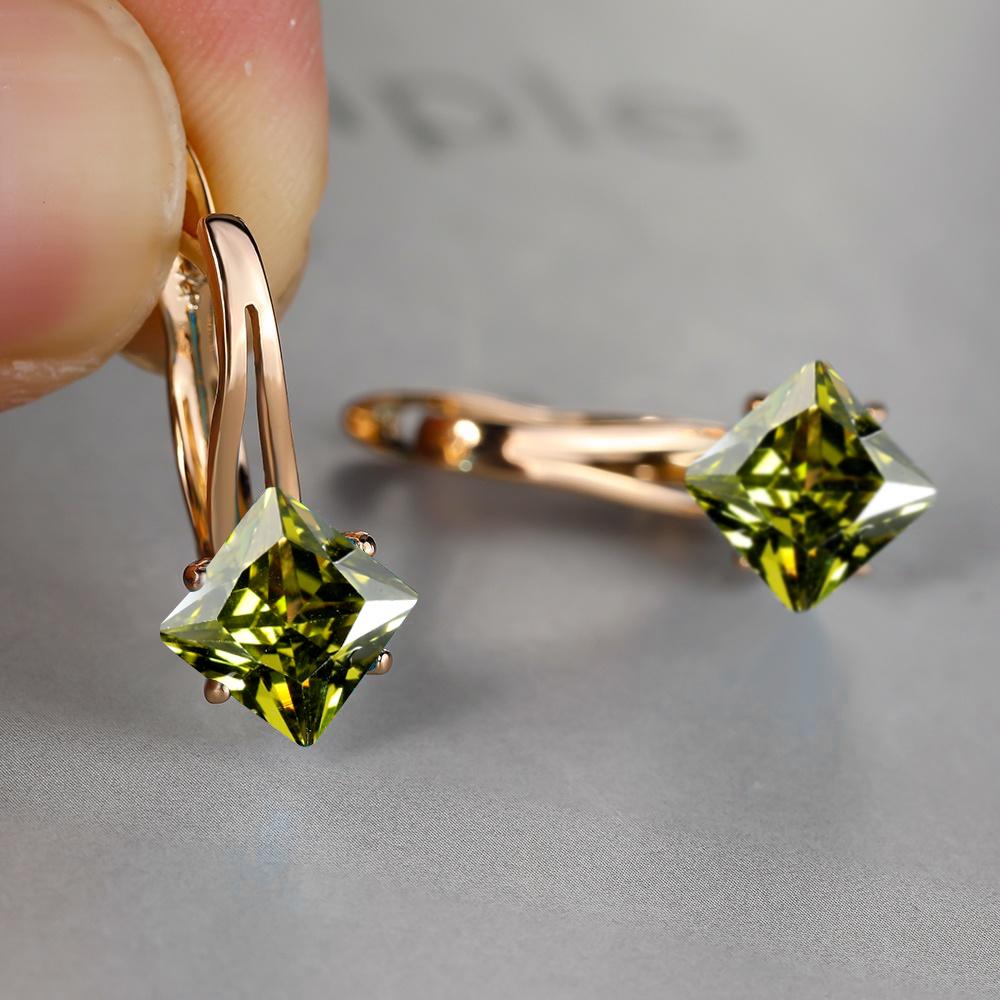 Exquisite Ohrringe, Modeschmuck, Goldfarbe, Diamantschliff, Aquablauer Stein, Geburtsstein, Braut, Prinzessin, Verlobungsohrringe olivgrüne