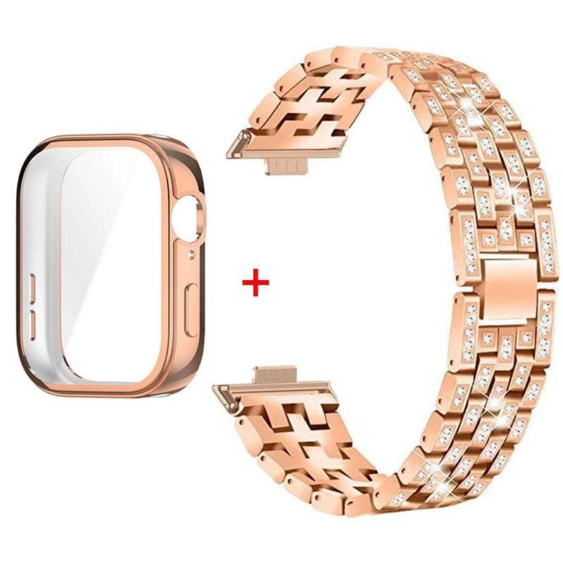 Diamantarmband+Hülle für huawei watch fit 4 Smartwatch-Armband für huawei watch Fit 4 Pro Armband für huawei watch Fit3 Metallarmband correa A-huawei watch Fit 4Pro rose gold
