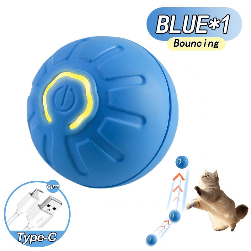 Interaktiver Hüpfball für Katzen, intelligentes Katzenspielzeug, USB, automatisch rollender magischer Ball, elektronisches Katzen-/Hundespielzeug, Katzenspiel-Zubehör blau
