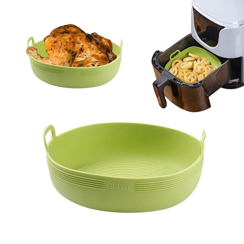 Home Kitchen Supplies Luftfritteusen-Silikonpfanne in Lebensmittelqualität, Backofen, Backform, Gebratenes Huhn, Korbmatte, Luftfritteusen-Zubehör, Luftfritteuse-Matte, Pizza-Pfanne round (19.5*7 cm) grün