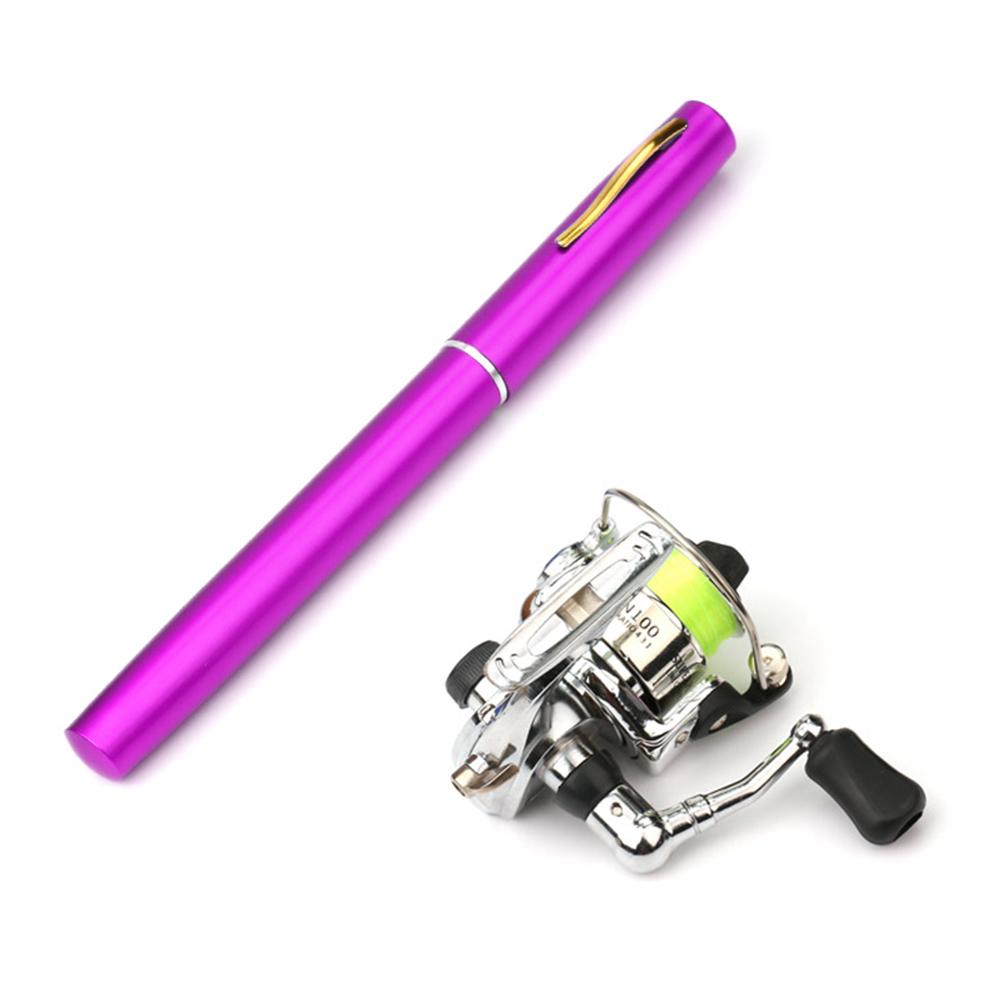 Tasche zusammenklappbare Angelrute Reel Combo Mini Stift Angelrute Kit Teleskop Angelrute Spinning 1.6M violett