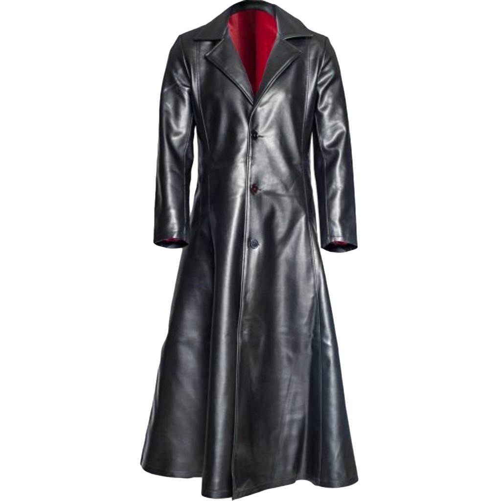 Herrenmode Gothic Langer Mantel Ledermantel Kunstlederjacke Jacken S-5XL XXL schwarz