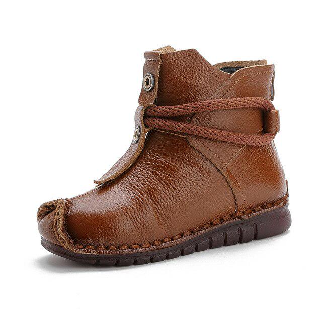 Echtes Leder Hochwertige Stiefeletten Damenstiefel Neue kurze Stiefel Winter Lila Grau Flats Stiefel 40 braun