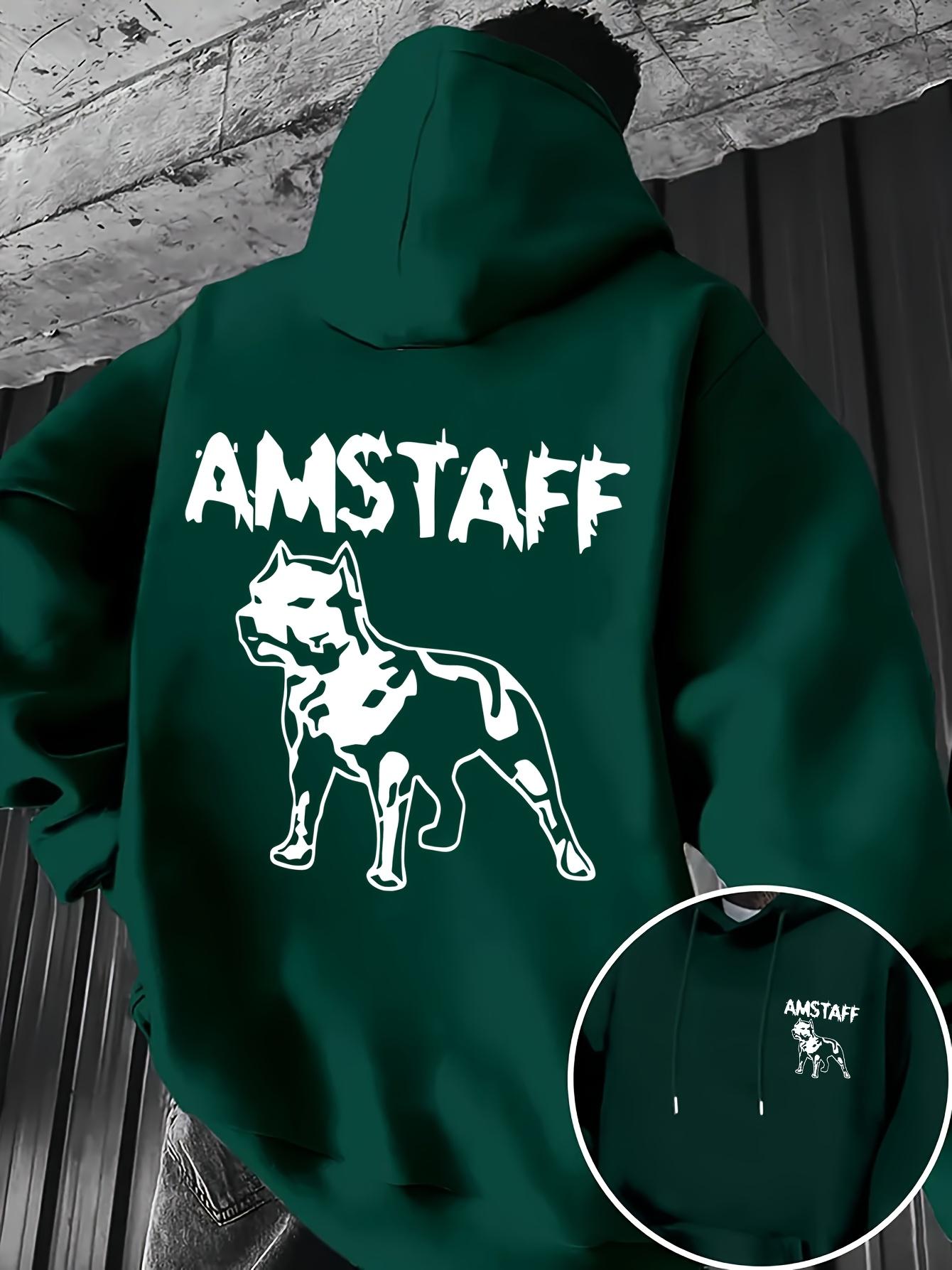AMSTAFF Letter Pitbull Silhouette Vorne und Hinten Bedruckt Herren Hip Hop Sport Hoodie Dunkler Street Style Langarm Athletischer Pullover Mit Kapuze Oberteil 2XL grün
