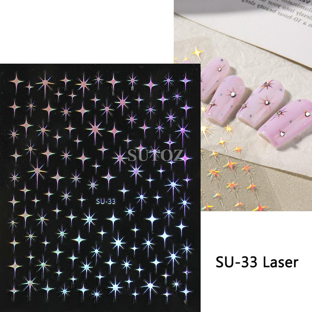 3D Französisch Sterne Nagel Aufkleber Laser Golden Lila Sterne Nagel Aufkleber Glitter Charms Maniküre Kunst Dekor