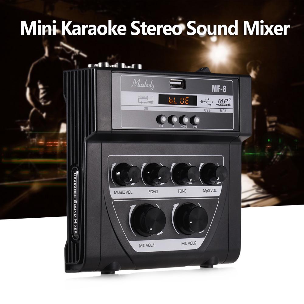 Muslady MF-8 Mini Karaoke Sound Audio Mixer Stereo Echo Mixer Dual US Plug schwarz