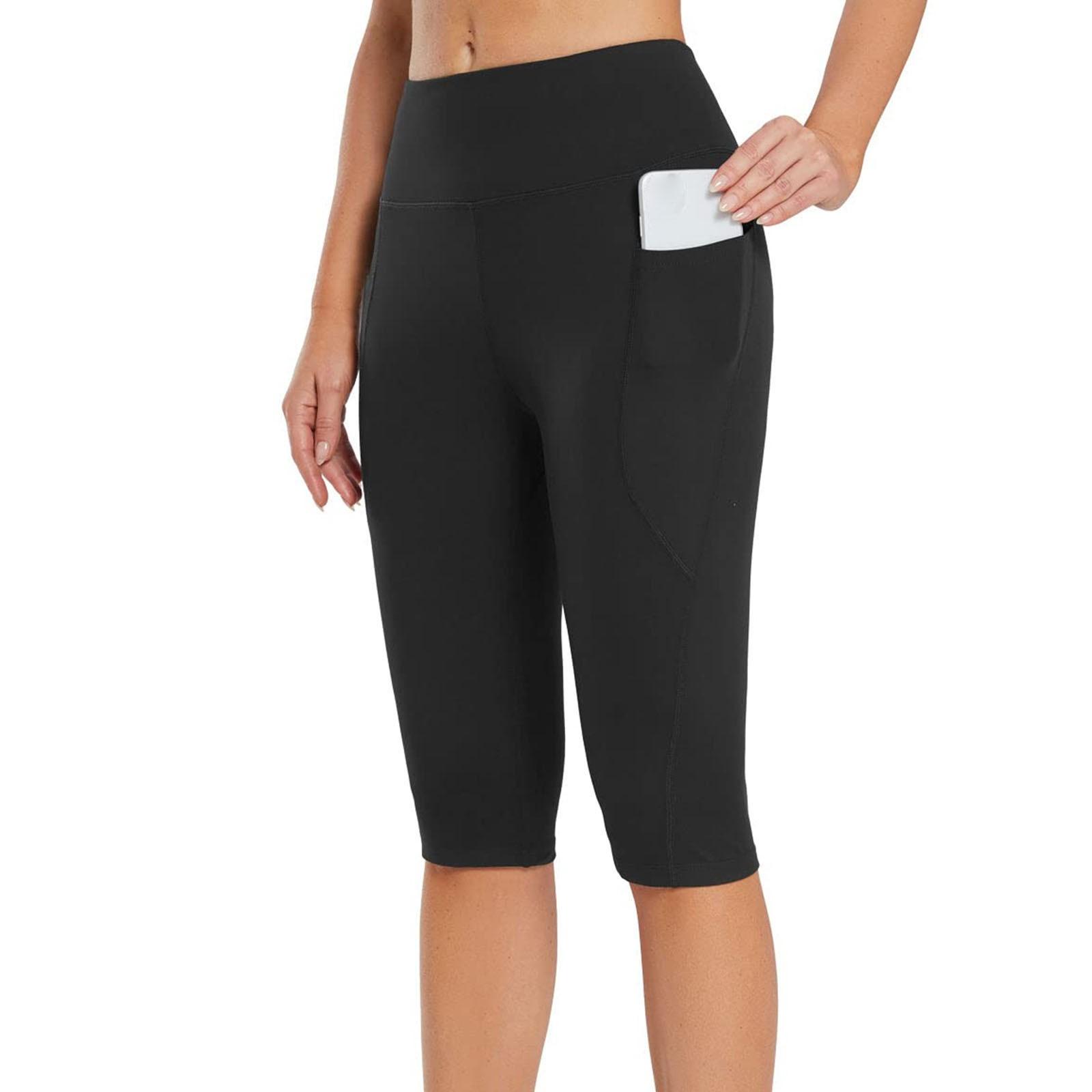 Damen-Leggings mit hoher Taille, Yoga, Biker, Workout, Taschen, Shorts, Laufen, Sport-Leggings L schwarz