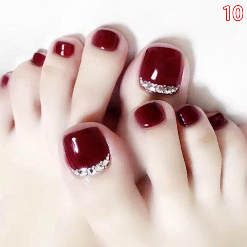 24 Stück Zehennägel Falsche Nägel Nagelsticker Gelee-Kleber Aufdrücken Strassnägel Französische Nägel Maniküre-Set Nagelpflege-Werkzeug Nagelsalon 10