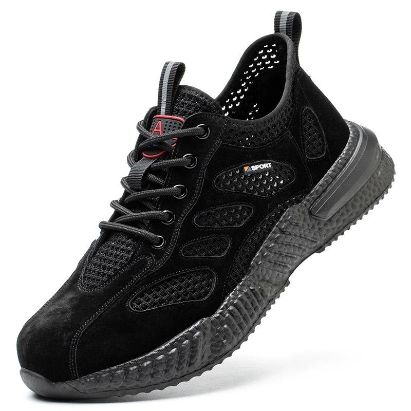 Herren Sicherheitsschuhe Sommer Neu Atmungsaktive Hohle Mesh Schuhe Baustelle Herren Rutschfeste Weiche Sohle Sportschuhe Freizeitsneaker 44 schwarz
