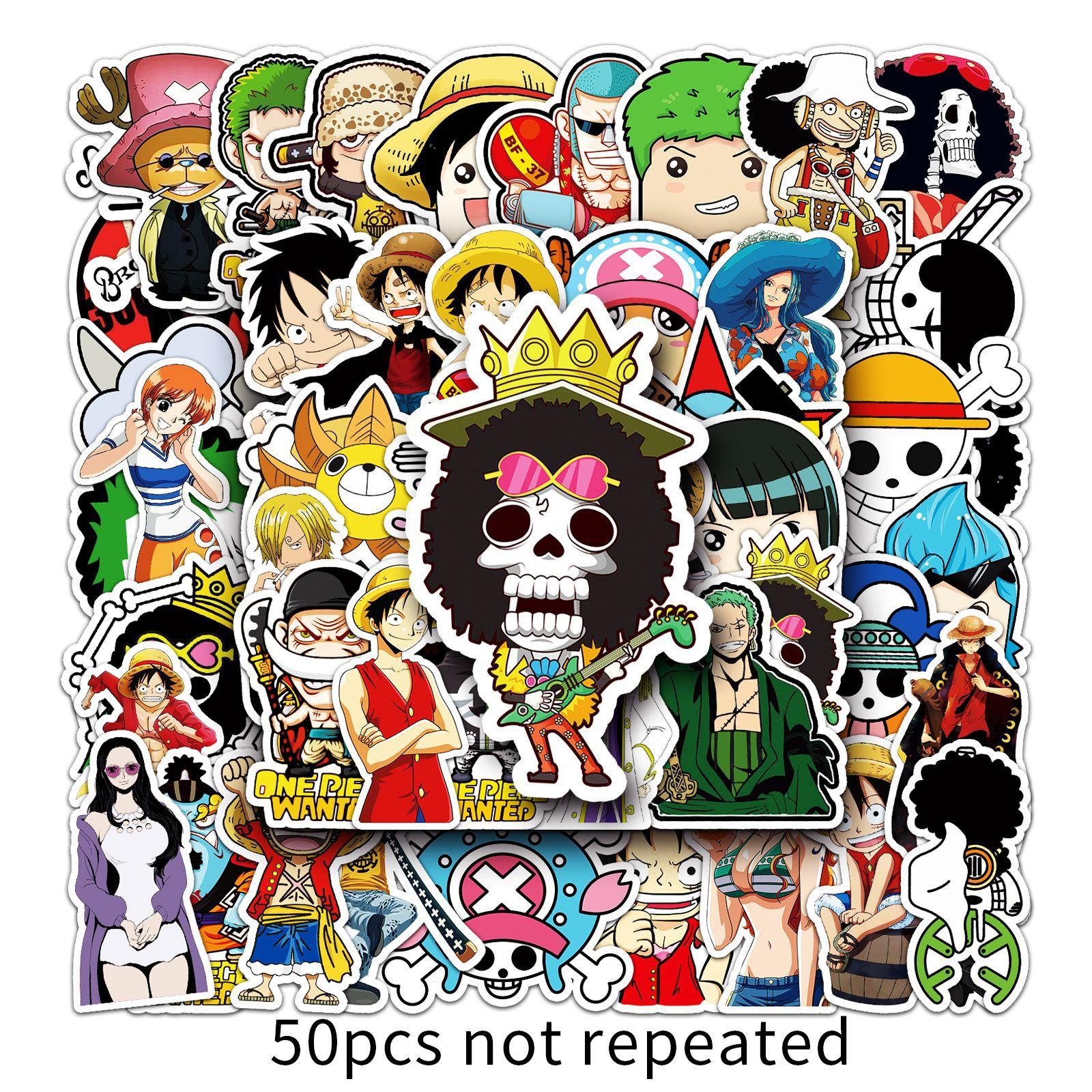 One Piece 50 Stück Cartoon Anime Wasserdichte Zieraufkleber für Gepäck Reisekoffer Auto Gitarre Telefon Laptop Skateboard Premium Qualität