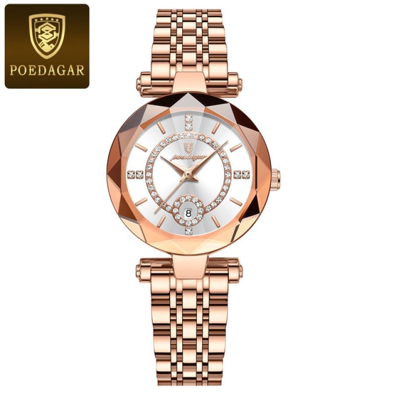 Neue Uhr für Damen, Luxus-Schmuck-Design, Roségold, Stahl, Quarz-Armbanduhren, wasserdicht, modische Damenuhren weiß